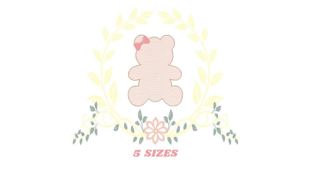 Bear embroidery designs - Laurel embroidery design machine embroidery pattern - laurel wreath embroidery file - bear baby boy embroidery - Marcia Embroidery