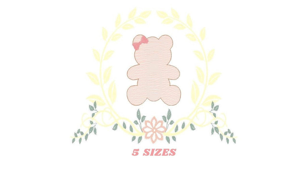 Bear embroidery designs - Laurel embroidery design machine embroidery pattern - laurel wreath embroidery file - bear baby boy embroidery