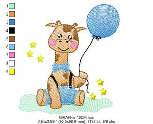 Baby Giraffe embroidery design - Animal embroidery designs machine embroidery pattern - Baby boy embroidery file - giraffe with balloons pes