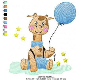 Baby Giraffe embroidery design - Animal embroidery designs machine embroidery pattern - Baby boy embroidery file - giraffe with balloons pes