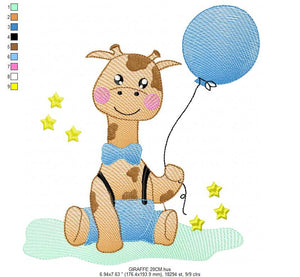 Baby Giraffe embroidery design - Animal embroidery designs machine embroidery pattern - Baby boy embroidery file - giraffe with balloons pes