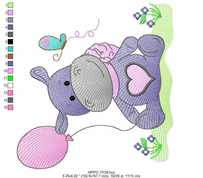 Hippo embroidery designs - Safari embroidery design machine embroidery pattern - Animal embroidery file - baby girl embroidery pes download