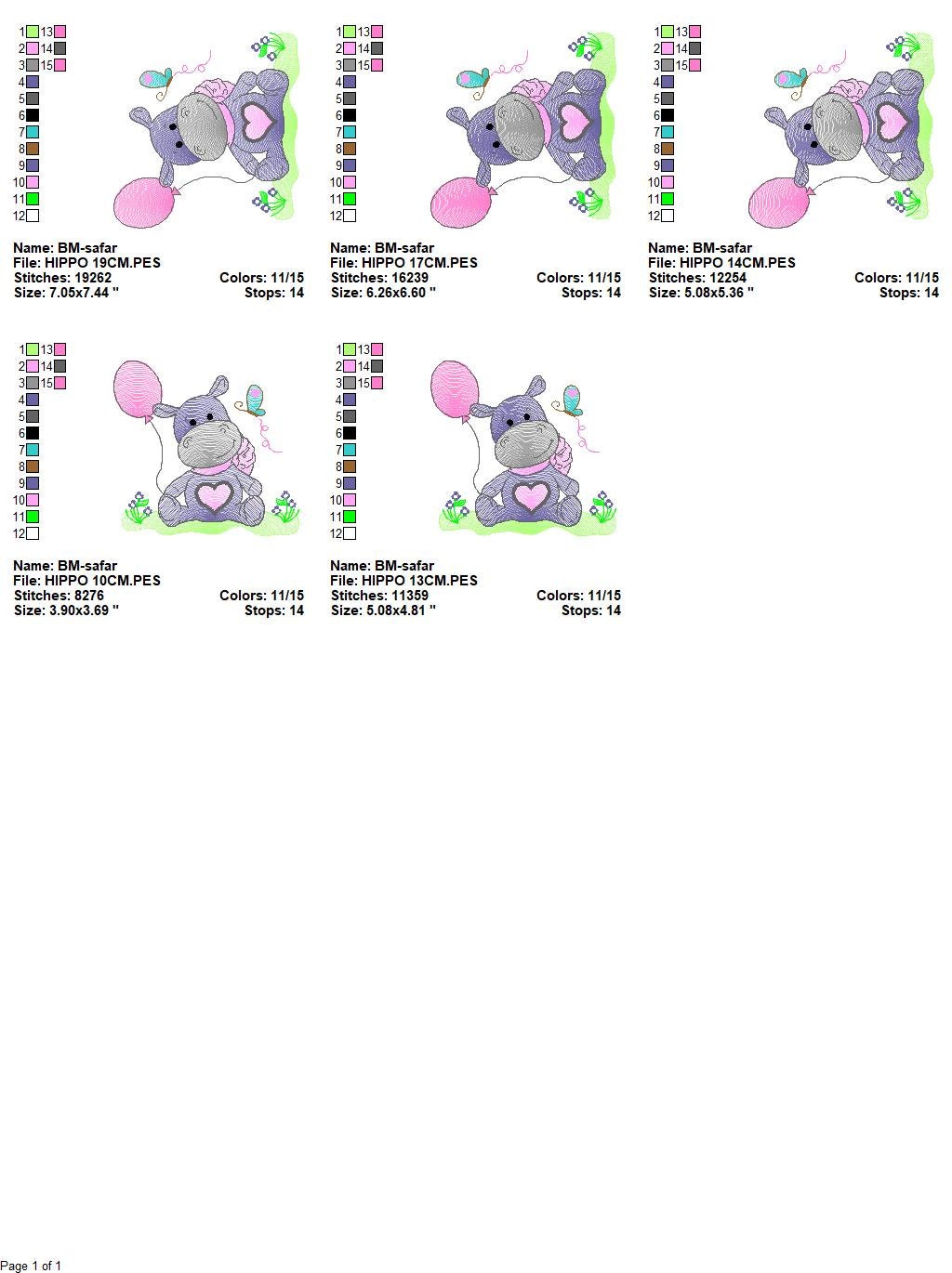 Hippo embroidery designs - Safari embroidery design machine embroidery pattern - Animal embroidery file - baby girl embroidery pes download