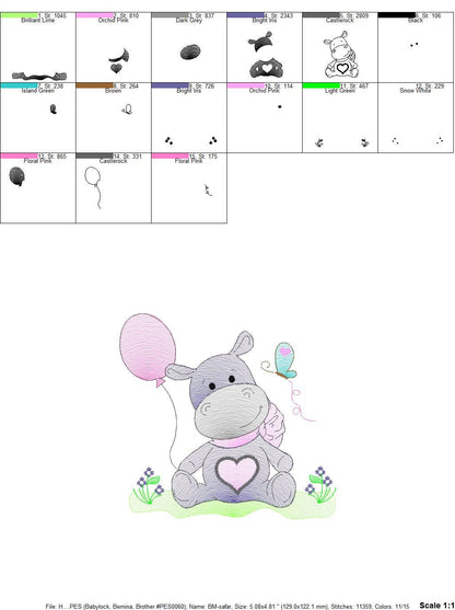 Hippo embroidery designs - Safari embroidery design machine embroidery pattern - Animal embroidery file - baby girl embroidery pes download