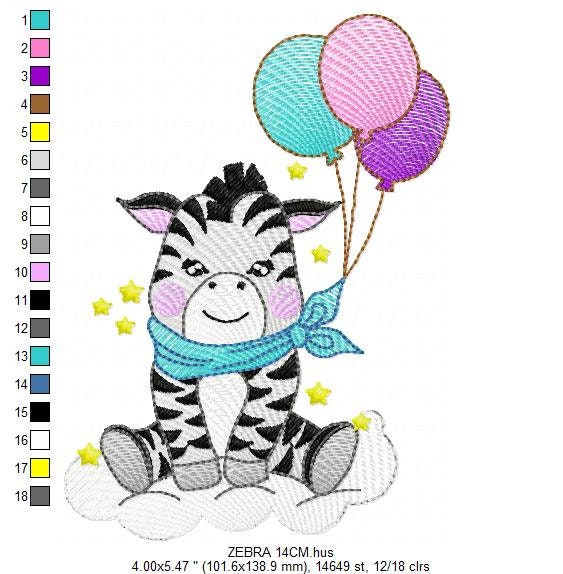 Zebra embroidery design - Animal embroidery designs machine embroidery pattern - Baby boy embroidery - Zebra with balloons embroidery file