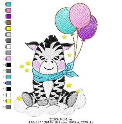Zebra embroidery design - Animal embroidery designs machine embroidery pattern - Baby boy embroidery - Zebra with balloons embroidery file