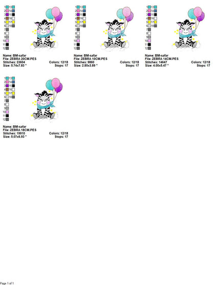 Zebra embroidery design - Animal embroidery designs machine embroidery pattern - Baby boy embroidery - Zebra with balloons embroidery file