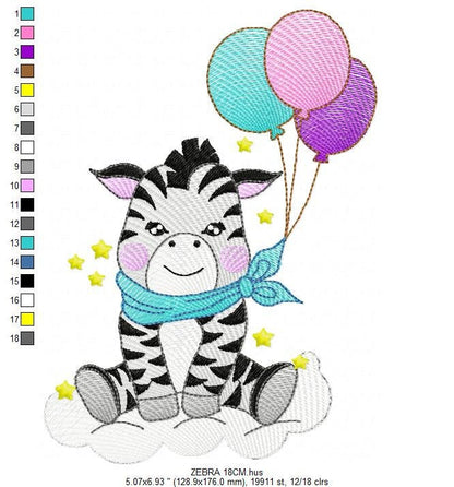 Zebra embroidery design - Animal embroidery designs machine embroidery pattern - Baby boy embroidery - Zebra with balloons embroidery file