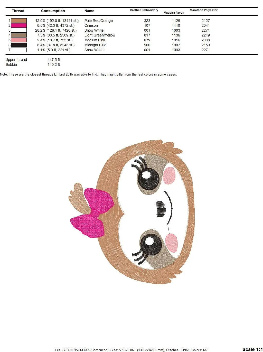 Sloth embroidery designs - Baby girl embroidery design machine embroidery pattern - Sloth with lace embroidery file - digital download pes Marcia Embroidery