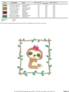 Sloth embroidery designs - Baby girl embroidery design machine embroidery pattern - Sloth with frame embroidery file - digital download pes