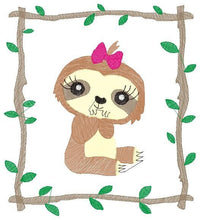 Cargar imagen en el visor de la galería, Sloth embroidery designs - Baby girl embroidery design machine embroidery pattern - Sloth with frame embroidery file - digital download pes
