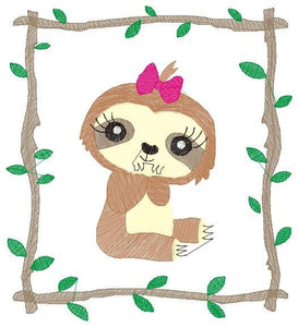 Sloth embroidery designs - Baby girl embroidery design machine embroidery pattern - Sloth with frame embroidery file - digital download pes