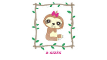 Charger l&#39;image dans la galerie, Sloth embroidery designs - Baby girl embroidery design machine embroidery pattern - Sloth with frame embroidery file - digital download pes
