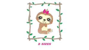 Sloth embroidery designs - Baby girl embroidery design machine embroidery pattern - Sloth with frame embroidery file - digital download pes