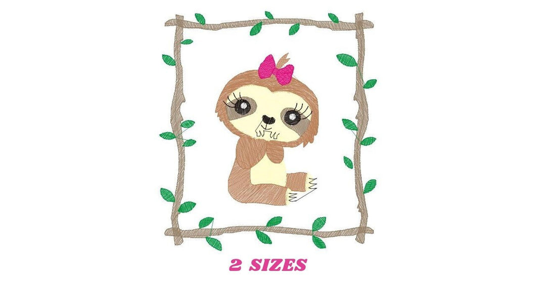 Sloth embroidery designs - Baby girl embroidery design machine embroidery pattern - Sloth with frame embroidery file - digital download pes