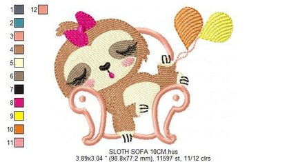 Sloth embroidery designs - Baby girl embroidery design machine embroidery pattern - Sloth with sofa embroidery file - digital download pes Marcia Embroidery
