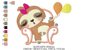 Sloth embroidery designs - Baby girl embroidery design machine embroidery pattern - Sloth with sofa embroidery file - digital download pes