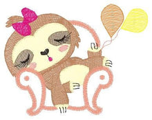 Cargar imagen en el visor de la galería, Sloth embroidery designs - Baby girl embroidery design machine embroidery pattern - Sloth with sofa embroidery file - digital download pes
