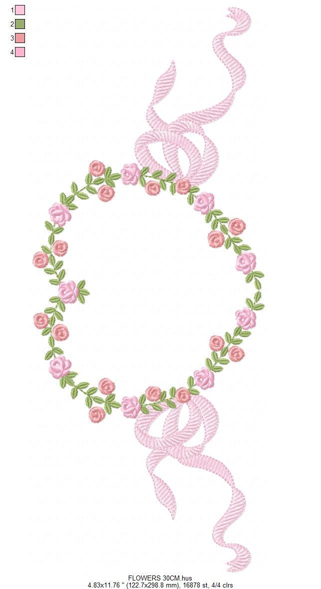 Heart frame with lace embroidery designs - Roses embroidery design machine embroidery pattern - Entwined roses file - instant download pes