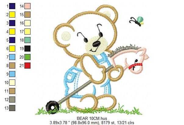 Bear embroidery designs - Teddy embroidery design machine embroidery pattern - Boy embroidery file - instant download bear with Toy horse Marcia Embroidery