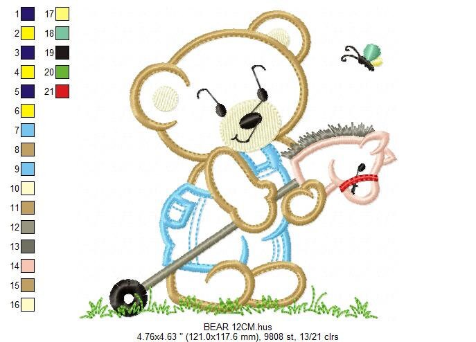 Bear embroidery designs - Teddy embroidery design machine embroidery pattern - Boy embroidery file - instant download bear with Toy horse Marcia Embroidery