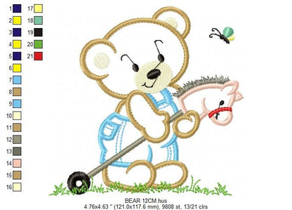 Bear embroidery designs - Teddy embroidery design machine embroidery pattern - Boy embroidery file - instant download bear with Toy horse Marcia Embroidery