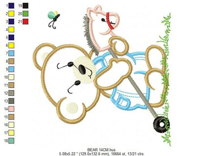 Bear embroidery designs - Teddy embroidery design machine embroidery pattern - Boy embroidery file - instant download bear with Toy horse Marcia Embroidery