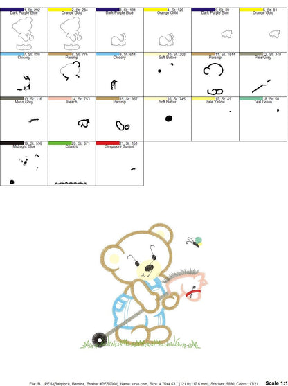 Bear embroidery designs - Teddy embroidery design machine embroidery pattern - Boy embroidery file - instant download bear with Toy horse Marcia Embroidery