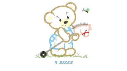 Bear embroidery designs - Teddy embroidery design machine embroidery pattern - Boy embroidery file - instant download bear with Toy horse Marcia Embroidery