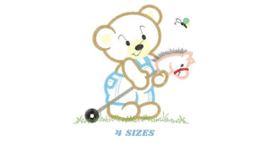 Bear embroidery designs - Teddy embroidery design machine embroidery pattern - Boy embroidery file - instant download bear with Toy horse