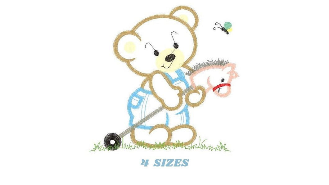 Bear embroidery designs - Teddy embroidery design machine embroidery pattern - Boy embroidery file - instant download bear with Toy horse