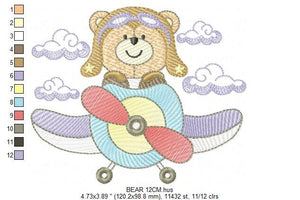 Bear embroidery designs - Plane embroidery design machine embroidery pattern - Teddy bear embroidery file - Bear Pilot Bear boy embroidery