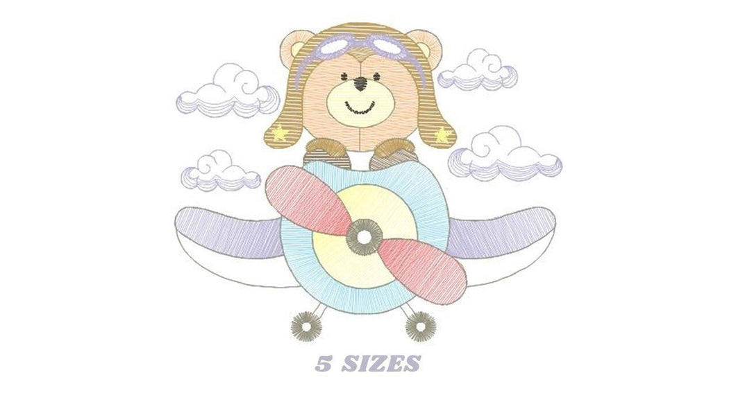 Bear embroidery designs - Plane embroidery design machine embroidery pattern - Teddy bear embroidery file - Bear Pilot Bear boy embroidery