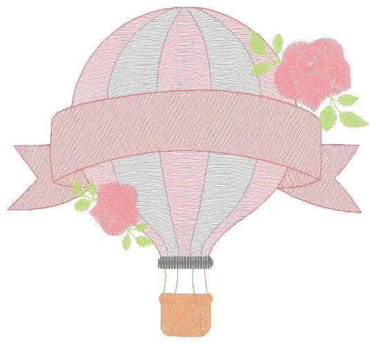 Balloon with roses embroidery designs - Hot air balloon embroidery design machine embroidery pattern - Baby girl embroidery file download Marcia Embroidery