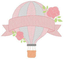 Charger l&#39;image dans la galerie, Balloon with roses embroidery designs - Hot air balloon embroidery design machine embroidery pattern - Baby girl embroidery file download
