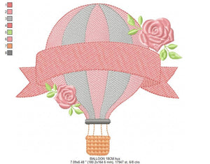 Balloon with roses embroidery designs - Hot air balloon embroidery design machine embroidery pattern - Baby girl embroidery file download