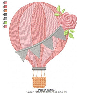 Balloon embroidery designs - Hot air balloon embroidery design machine embroidery pattern - Sky clouds embroidery file - instant download