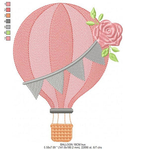 Balloon embroidery designs - Hot air balloon embroidery design machine embroidery pattern - Sky clouds embroidery file - instant download