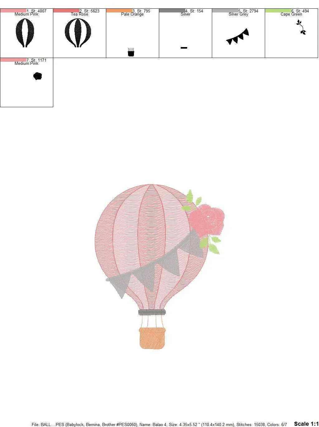 Balloon embroidery designs - Hot air balloon embroidery design machine embroidery pattern - Sky clouds embroidery file - instant download Marcia Embroidery