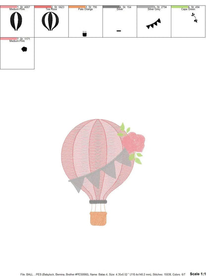 Balloon embroidery designs - Hot air balloon embroidery design machine embroidery pattern - Sky clouds embroidery file - instant download Marcia Embroidery