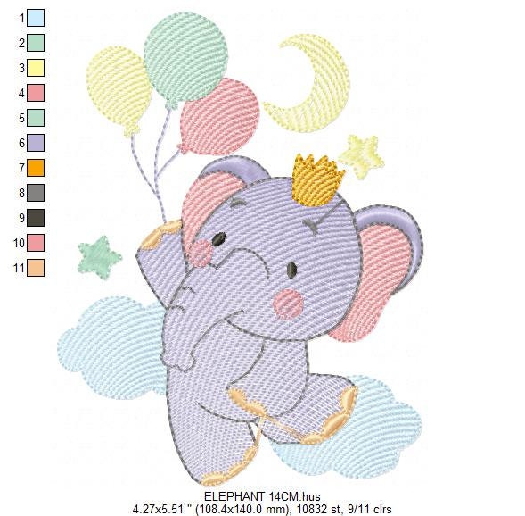 Elephant embroidery designs - Hot air balloon embroidery design machine embroidery pattern - Safari embroidery file - Elephant with balloons Marcia Embroidery