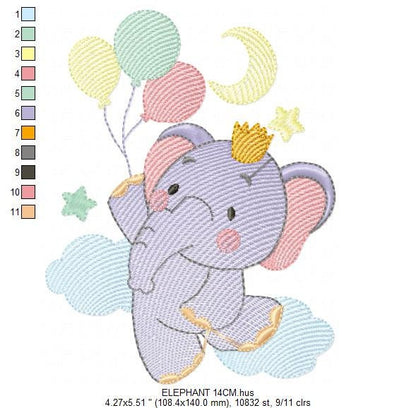 Elephant embroidery designs - Hot air balloon embroidery design machine embroidery pattern - Safari embroidery file - Elephant with balloons Marcia Embroidery