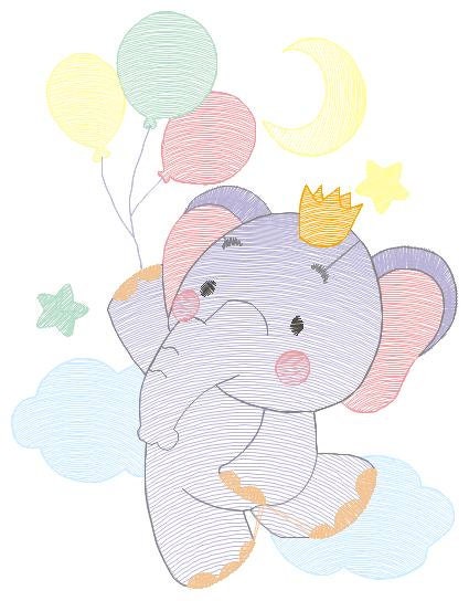 Elephant embroidery designs - Hot air balloon embroidery design machine embroidery pattern - Safari embroidery file - Elephant with balloons Marcia Embroidery
