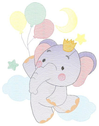 Elephant embroidery designs - Hot air balloon embroidery design machine embroidery pattern - Safari embroidery file - Elephant with balloons Marcia Embroidery