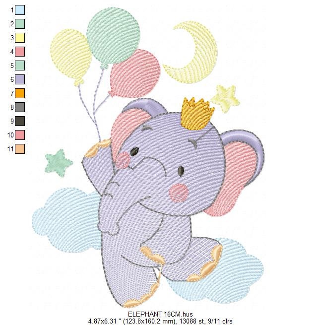 Elephant embroidery designs - Hot air balloon embroidery design machine embroidery pattern - Safari embroidery file - Elephant with balloons Marcia Embroidery