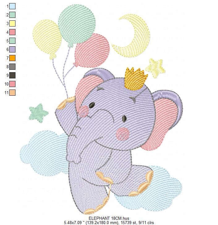 Elephant embroidery designs - Hot air balloon embroidery design machine embroidery pattern - Safari embroidery file - Elephant with balloons Marcia Embroidery