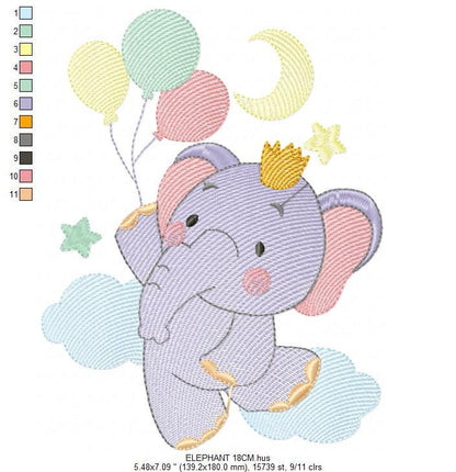 Elephant embroidery designs - Hot air balloon embroidery design machine embroidery pattern - Safari embroidery file - Elephant with balloons Marcia Embroidery