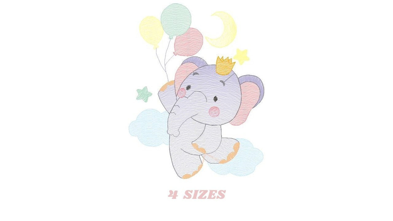 Elephant embroidery designs - Hot air balloon embroidery design machine embroidery pattern - Safari embroidery file - Elephant with balloons Marcia Embroidery