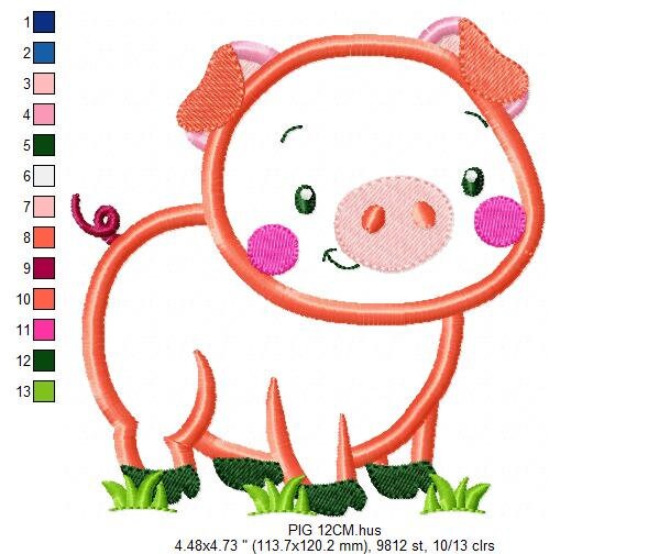Pig embroidery design - Animal embroidery designs machine embroidery pattern - Baby boy embroidery file - pig applique file instant download