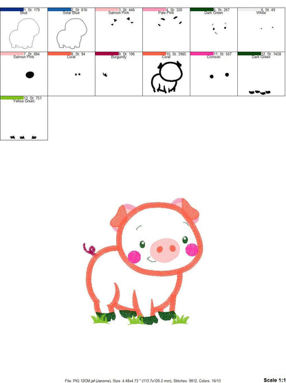 Pig embroidery design - Animal embroidery designs machine embroidery pattern - Baby boy embroidery file - pig applique file instant download